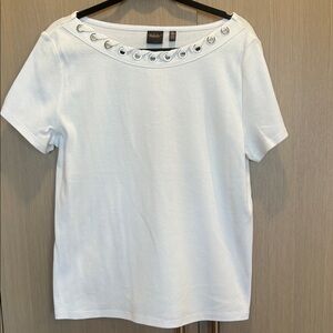 Rafaella White Grommet Detail Short Sleeve Top